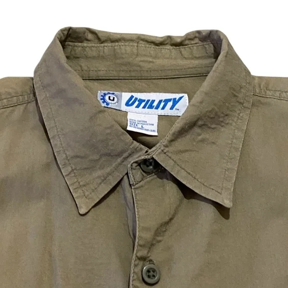VTG 90’s Y2K Khaki Cargo Military Shirt L Tall Button Up Oversized Streetwear - Picture 6 of 9